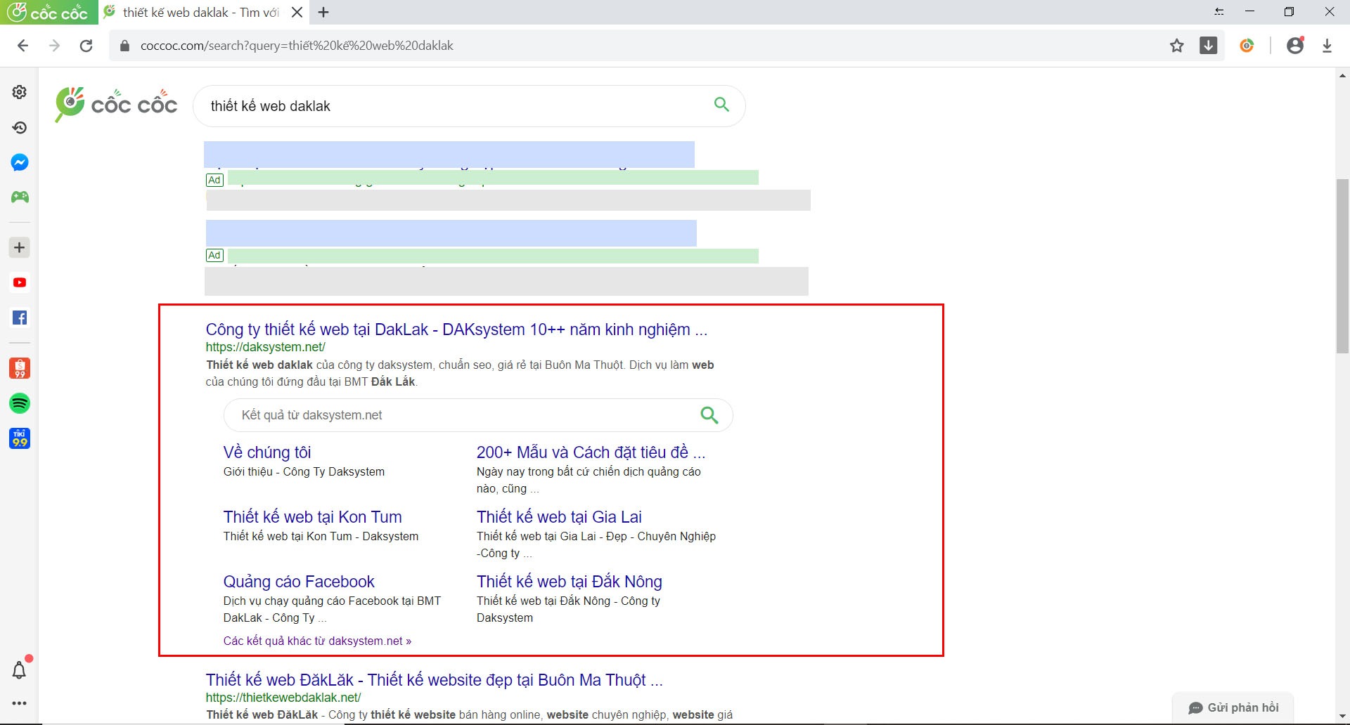 Dịch vụ seo top Cốc Cốc từ khóa "Thiết kế web Đắk Lắk""